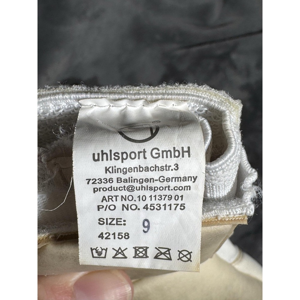 Uhlsport Goalkeeper Gloves Mens Size 9 White Absolutgrip Half Negative Soccer - Picture 13 of 14